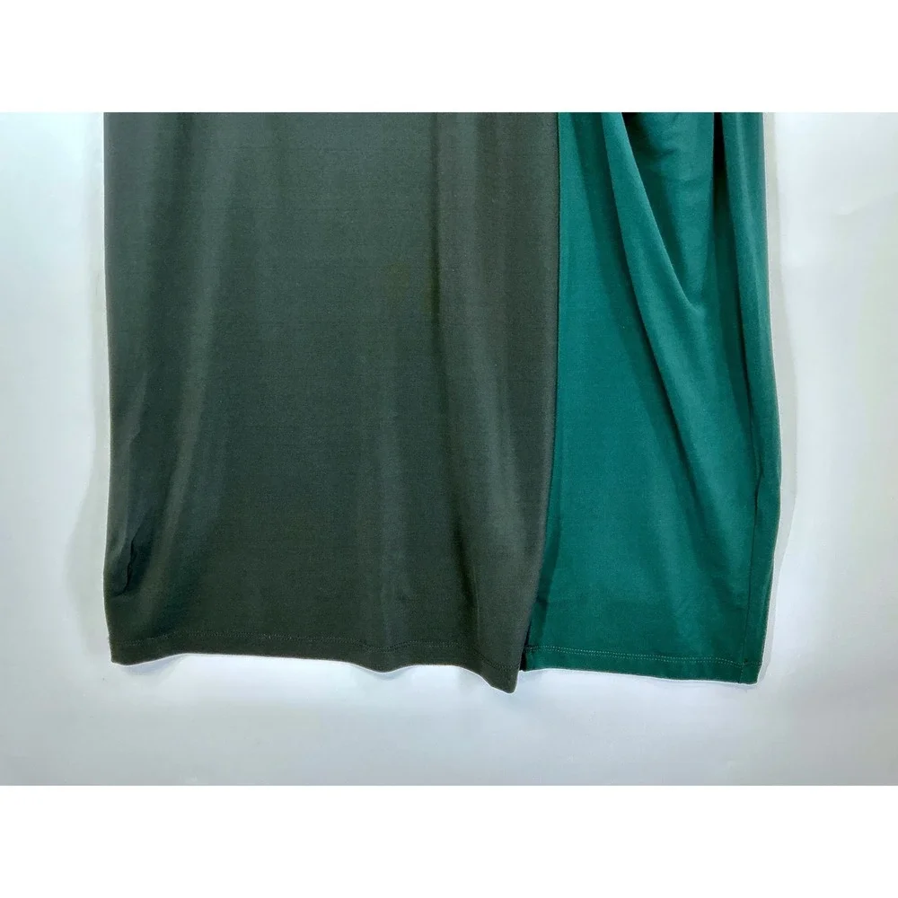 Hugo Boss Eretha Black Green Colorblock Dress Sz XL Ruched Long Sleeve Cocktail - Picture 2 of 14